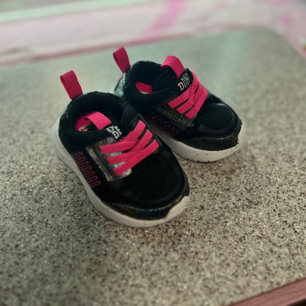 Hey Dude Kids Black and Hot Pink Slip-On Sneakers